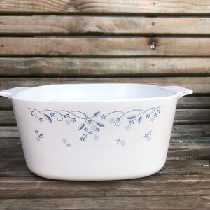 Corningware White Casserole Dish with Blue Floral Pattern
